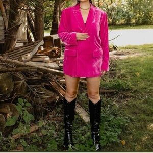 SMASH + TESS x Birds Papaya hot pink velvet blazer jacket lined small oversized